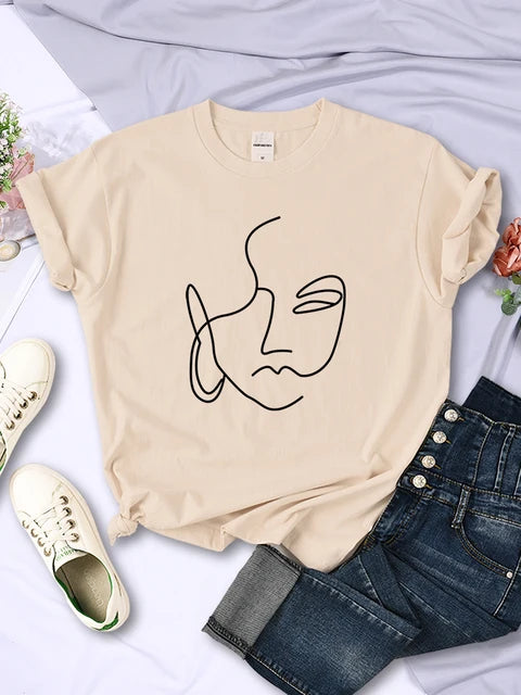 Camisetas con estampados abstractos de trazos simples para mujer, estilo hip hop, transpirables, de manga corta, suaves, informales, para calle, ropa para mujer