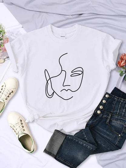 Camisetas con estampados abstractos de trazos simples para mujer, estilo hip hop, transpirables, de manga corta, suaves, informales, para calle, ropa para mujer