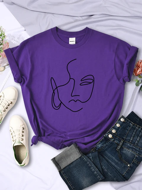 Camisetas con estampados abstractos de trazos simples para mujer, estilo hip hop, transpirables, de manga corta, suaves, informales, para calle, ropa para mujer