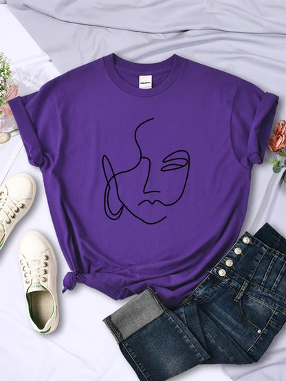 Camisetas con estampados abstractos de trazos simples para mujer, estilo hip hop, transpirables, de manga corta, suaves, informales, para calle, ropa para mujer
