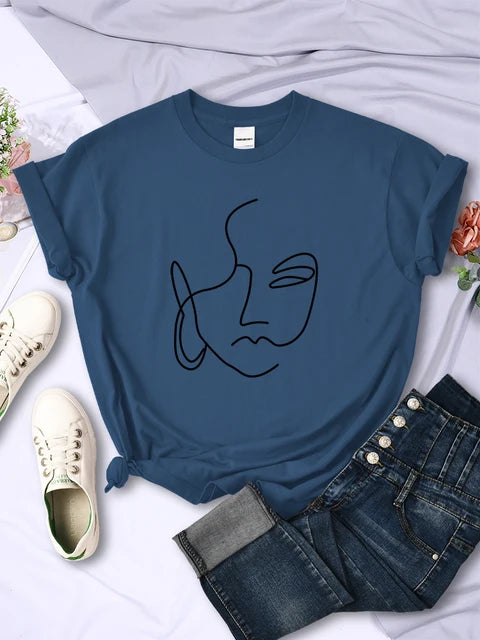 Camisetas con estampados abstractos de trazos simples para mujer, estilo hip hop, transpirables, de manga corta, suaves, informales, para calle, ropa para mujer