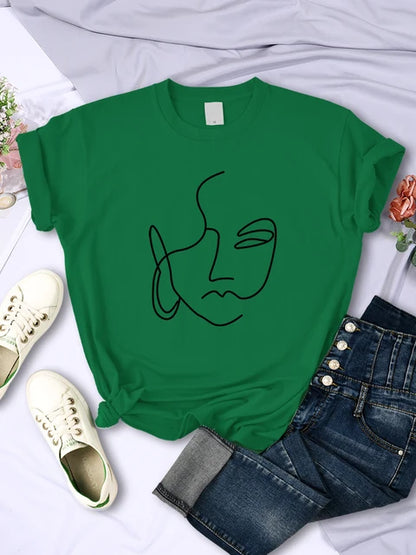 Camisetas con estampados abstractos de trazos simples para mujer, estilo hip hop, transpirables, de manga corta, suaves, informales, para calle, ropa para mujer