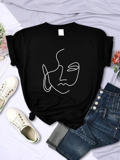 Camisetas con estampados abstractos de trazos simples para mujer, estilo hip hop, transpirables, de manga corta, suaves, informales, para calle, ropa para mujer