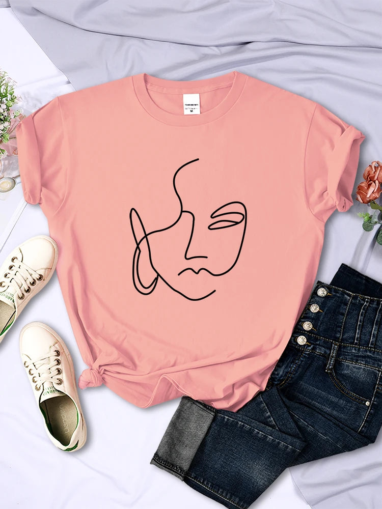 Camisetas con estampados abstractos de trazos simples para mujer, estilo hip hop, transpirables, de manga corta, suaves, informales, para calle, ropa para mujer