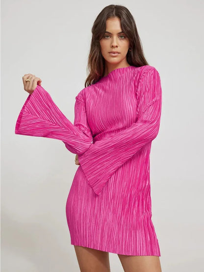 Vestido plisado de manga larga para mujer, vestido ajustado con cuello en V, elegante, para fiesta y club, otoño e invierno, nuevo