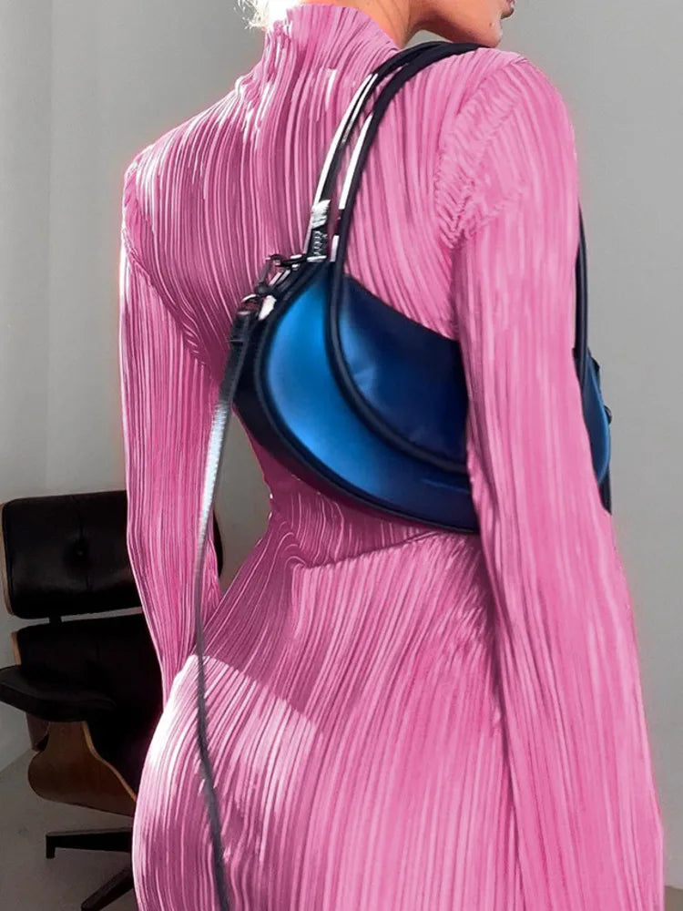 Vestido plisado de manga larga para mujer, vestido ajustado con cuello en V, elegante, para fiesta y club, otoño e invierno, nuevo