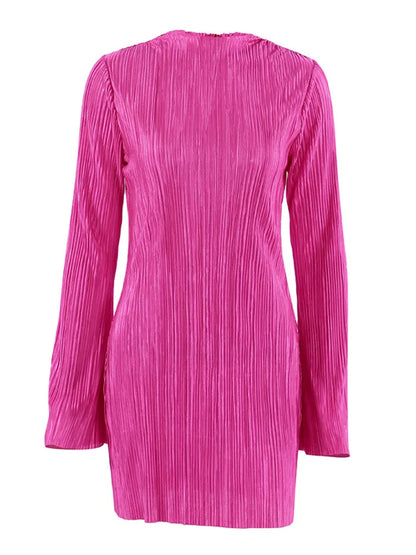 Vestido plisado de manga larga para mujer, vestido ajustado con cuello en V, elegante, para fiesta y club, otoño e invierno, nuevo