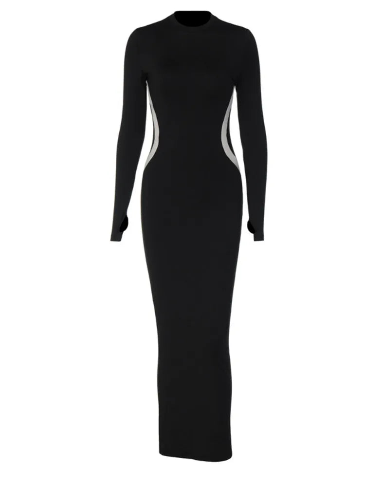 Vestido de otoño de manga larga elástica con mangas a los dedos para mujer, vestido ajustado por debajo de la rodilla para discoteca, vestidos de fiesta, ropa de calle