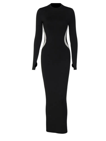 Vestido de otoño de manga larga elástica con mangas a los dedos para mujer, vestido ajustado por debajo de la rodilla para discoteca, vestidos de fiesta, ropa de calle