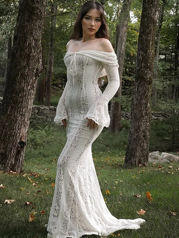 Vestido ajustado de encaje sexy de moda otoño/invierno para mujer 2025, nuevo vestido a medida de cintura alta con encaje sin tirantes, vestido de noche para fiesta.