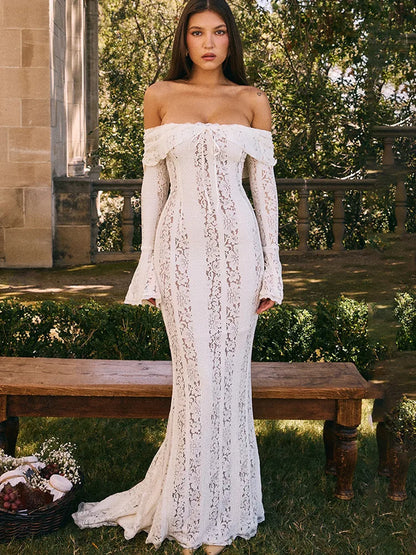 Vestido ajustado de encaje sexy de moda otoño/invierno para mujer 2025, nuevo vestido a medida de cintura alta con encaje sin tirantes, vestido de noche para fiesta.