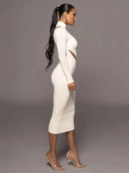 Autumn/Winter Long Sleeve Mesh Patchwork Dress Women’s Perspective Bodycon Midi Dress Female Elegant Party Evening Dress