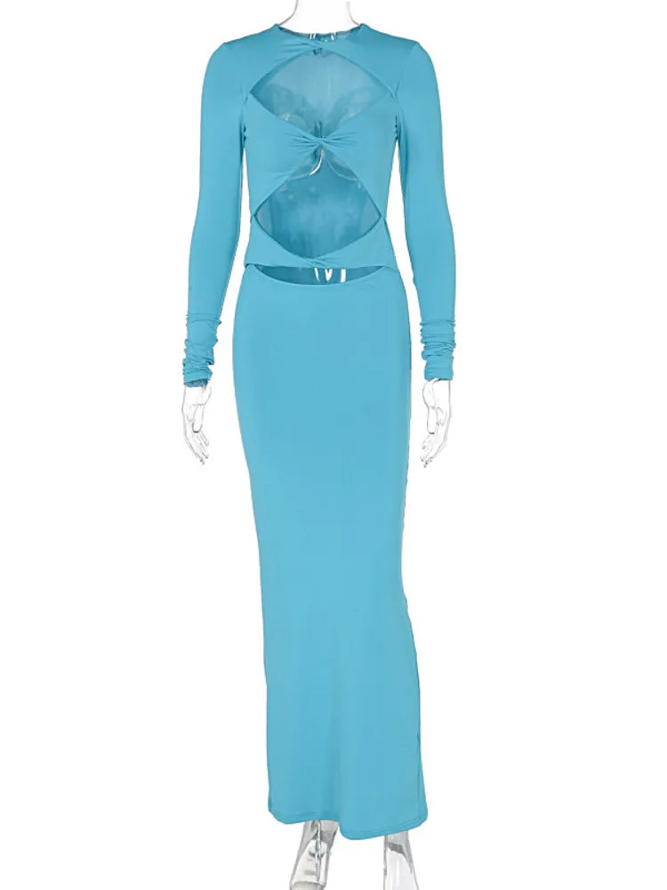 Vestido ajustado de manga larga con aberturas para mujer, elegante, sexy, para fiesta y noche, para otoño e invierno