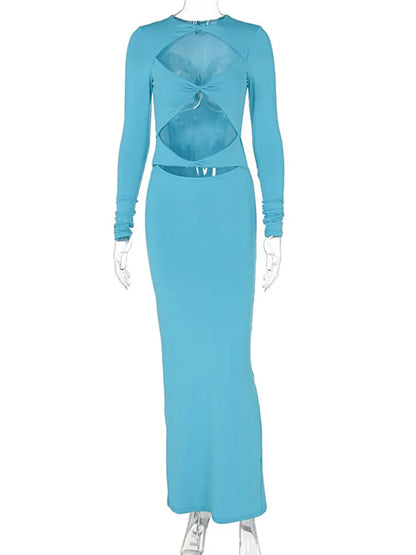 Vestido ajustado de manga larga con aberturas para mujer, elegante, sexy, para fiesta y noche, para otoño e invierno