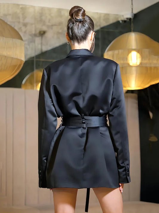 Blazer ajustado de doble capa con vendaje para mujer, chaqueta larga con bolsillo y manga larga, traje para mujer, prendas de vestir exteriores, tops para fiesta callejera de otoño
