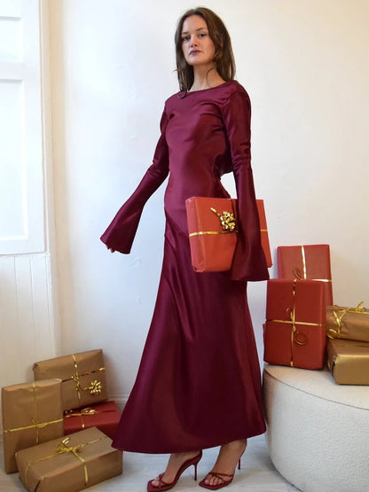 Elegante vestido de noche navideño para mujer, vestido ajustado de manga larga, vestidos femeninos de satén de alta calidad, ropa de fiesta y club.