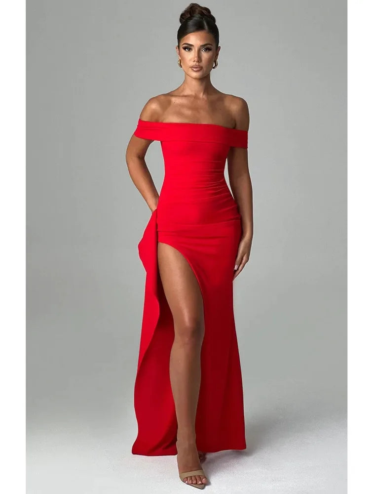 Elegant High Split Sleeveless Elastic Tight Dress Women One Shoulder Slim Female Vestidos Party Club Evening Dress