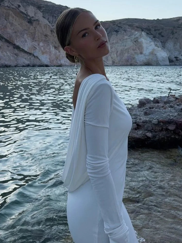 Elegante vestido ajustado de manga larga para fiesta y club de noche para mujer, sexy, sin espalda, ajustado, moda otoño/invierno, nuevo 2025
