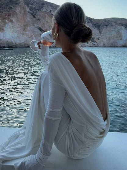 Elegante vestido ajustado de manga larga para fiesta y club de noche para mujer, sexy, sin espalda, ajustado, moda otoño/invierno, nuevo 2025