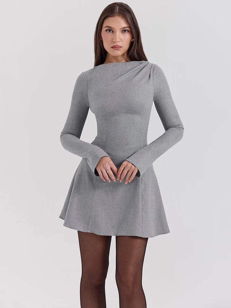 Elegante vestido de noche ajustado de manga larga para mujer, otoño/invierno, nuevo, cuello redondo, falda corta, ajustado, elegante, 2025