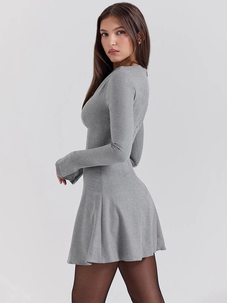 Elegante vestido de noche ajustado de manga larga para mujer, otoño/invierno, nuevo, cuello redondo, falda corta, ajustado, elegante, 2025