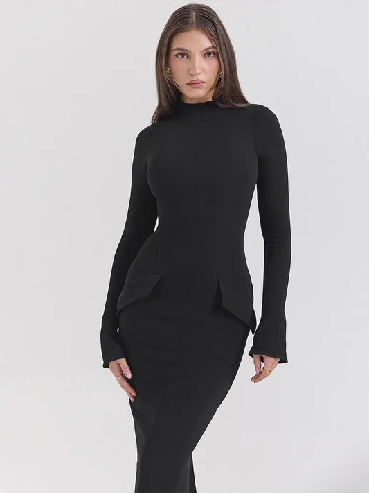 Elegant Long Sleeve Elastic Tight Party Evening Dress Women 2025 Autumn/Winter Fashion Vestidos New Slim Female Clothing
