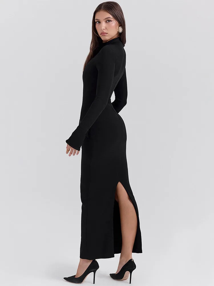 Elegant Long Sleeve Elastic Tight Party Evening Dress Women 2025 Autumn/Winter Fashion Vestidos New Slim Female Clothing