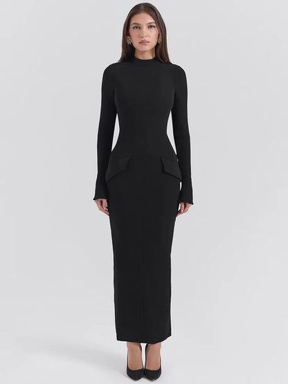 Elegant Long Sleeve Elastic Tight Party Evening Dress Women 2025 Autumn/Winter Fashion Vestidos New Slim Female Clothing