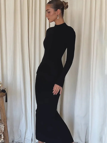 Elegant Long Sleeve Elastic Tight Party Evening Dress Women 2025 Autumn/Winter Fashion Vestidos New Slim Female Clothing