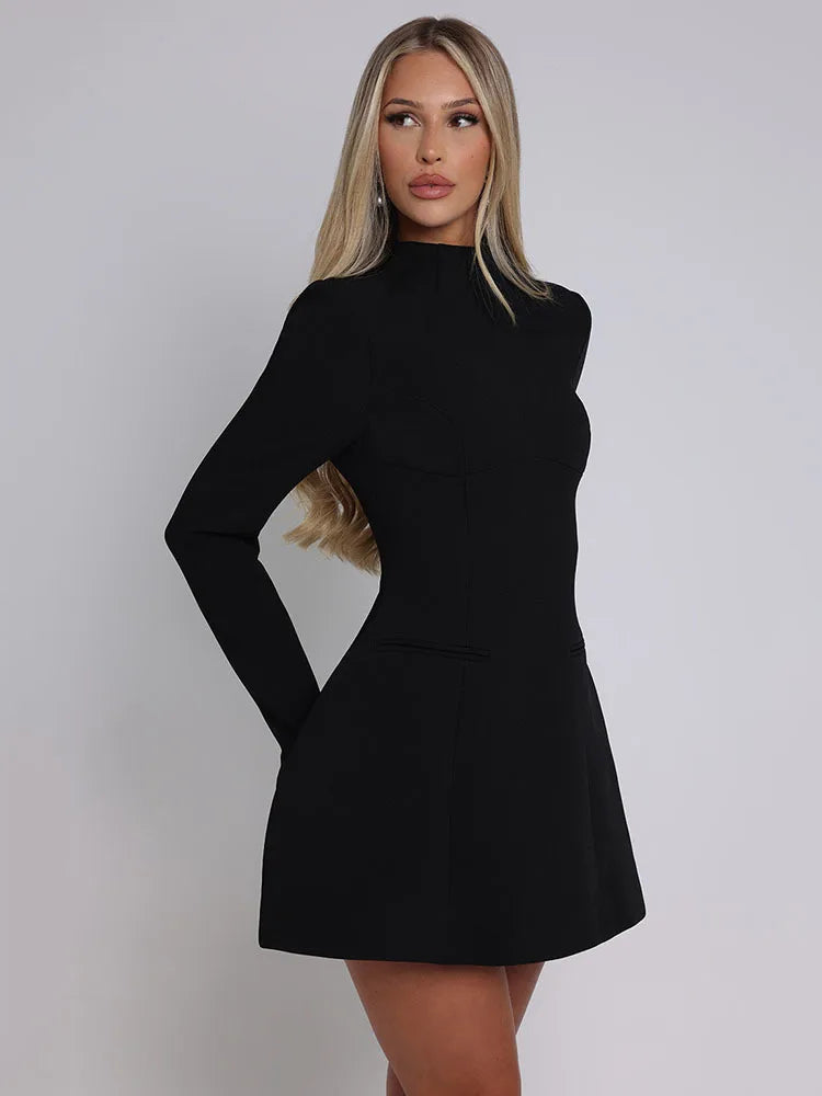 Elegante vestido ajustado de manga larga para mujer, sexy, ajustado, sin espalda, minivestido de otoño e invierno, nuevo vestido de noche para fiesta 2025