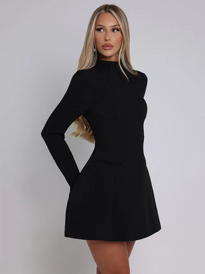 Elegante vestido ajustado de manga larga para mujer, sexy, ajustado, sin espalda, minivestido de otoño e invierno, nuevo vestido de noche para fiesta 2025