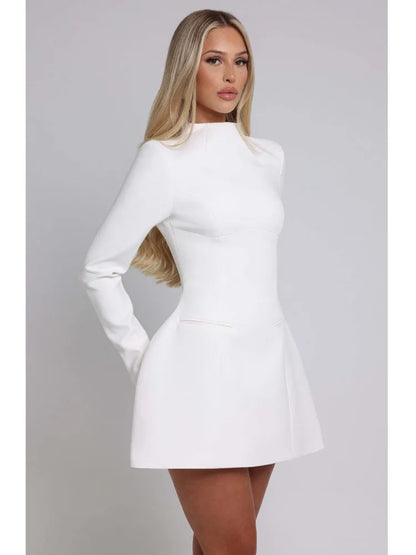 Elegante vestido ajustado de manga larga para mujer, sexy, ajustado, sin espalda, minivestido de otoño e invierno, nuevo vestido de noche para fiesta 2025