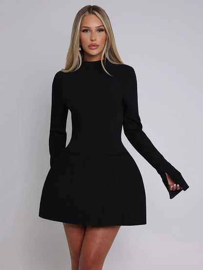 Elegante vestido ajustado de manga larga para mujer, sexy, ajustado, sin espalda, minivestido de otoño e invierno, nuevo vestido de noche para fiesta 2025