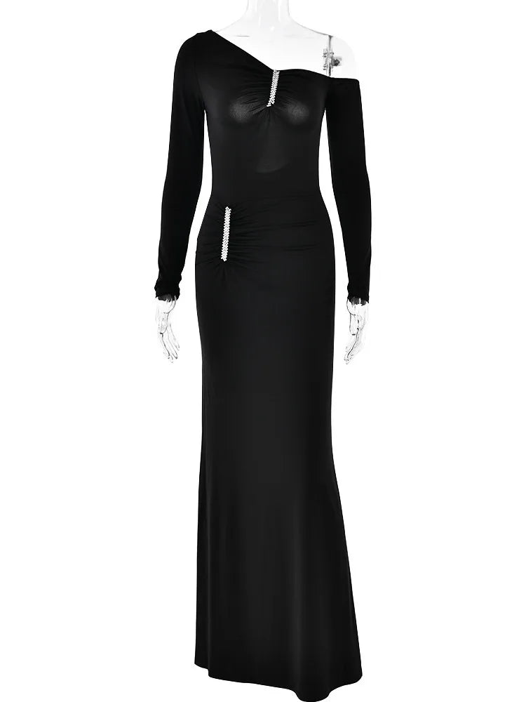 Elegante vestido irregular ajustado elástico de manga larga con espalda descubierta y sexy para fiesta de noche, vestido ajustado de otoño, ropa nueva
