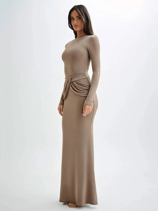 Elegant Long Sleeved Elastic Tight Long Dress Women Bodycon Pleated Evening Dress Slimming Party Club Vestido Fall