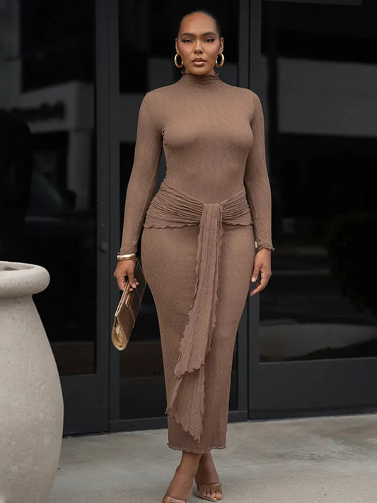 Elegant Long Sleeved Lace Patchwork Bodycon Party Club Evening Dress For Autumn Winter 2025 New Long Dress Slim Vestido