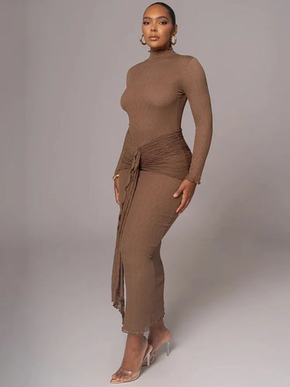 Elegante vestido de noche ajustado con manga larga y encaje de retazos para fiesta y club para otoño e invierno 2025. Nuevo vestido largo ajustado.