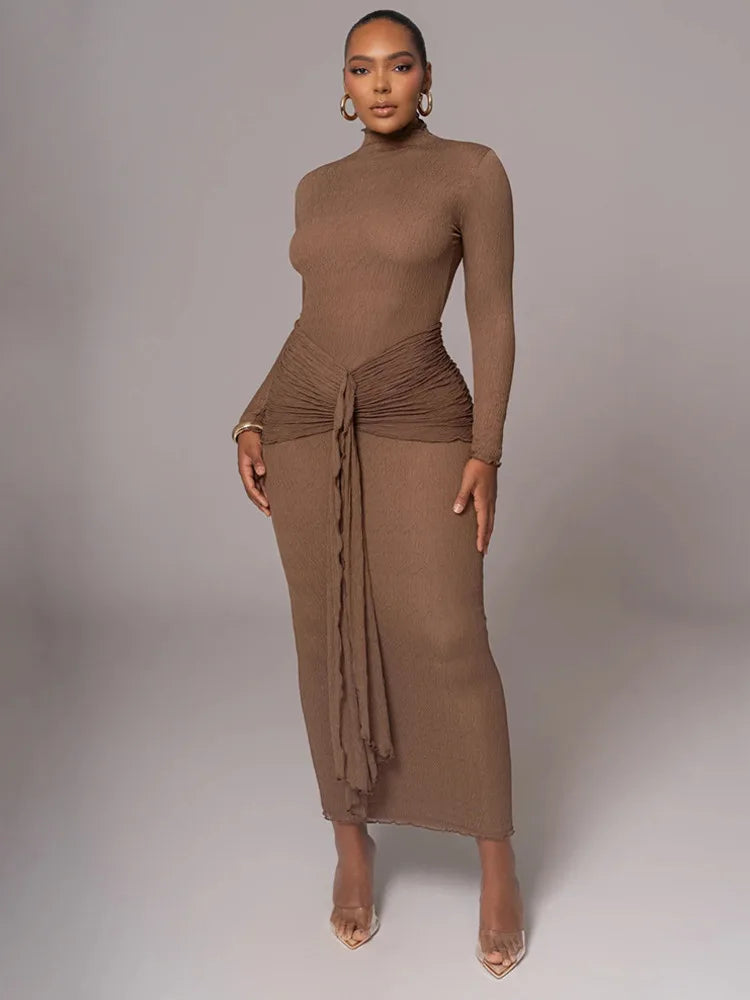 Elegante vestido de noche ajustado con manga larga y encaje de retazos para fiesta y club para otoño e invierno 2025. Nuevo vestido largo ajustado.