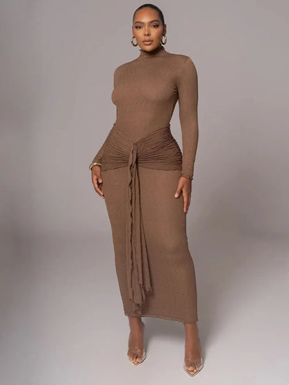 Elegante vestido de noche ajustado con manga larga y encaje de retazos para fiesta y club para otoño e invierno 2025. Nuevo vestido largo ajustado.