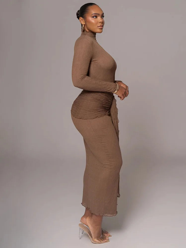 Elegante vestido de noche ajustado con manga larga y encaje de retazos para fiesta y club para otoño e invierno 2025. Nuevo vestido largo ajustado.