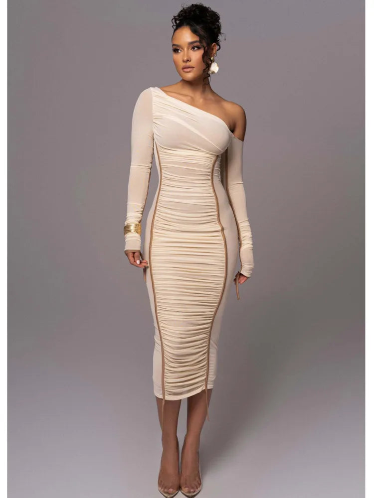 Elegante vestido de malla de retazos de manga larga para mujer, elástico, ajustado, de doble capa, para fiesta y noche