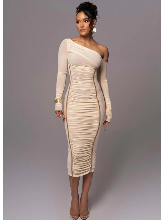 Elegant Long Sleeved Mesh Patchwork Dress For Women Elastic Tight Double Layered Vestidos Sheath Party Evening Dress