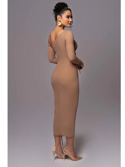 Elegante vestido de malla de retazos de manga larga para mujer, elástico, ajustado, de doble capa, para fiesta y noche