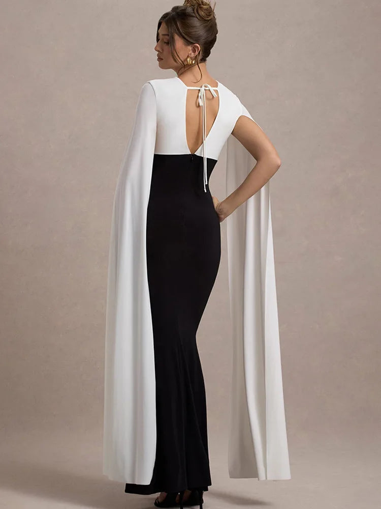 Elegant Patchwork Sleeveless Ribbon Bodycon Party Evening Dress Women Winter 2025 Sexy V-neck Tight Long Dress Vestido