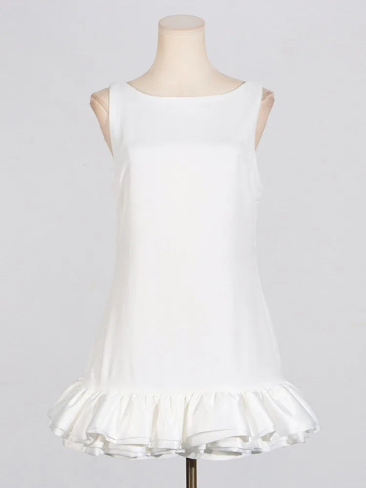 Elegant Sleeveless  Summer Ruffle Tight Short Women’s Fashion Sweet Splicing Sexy Backless Party Evening Dress