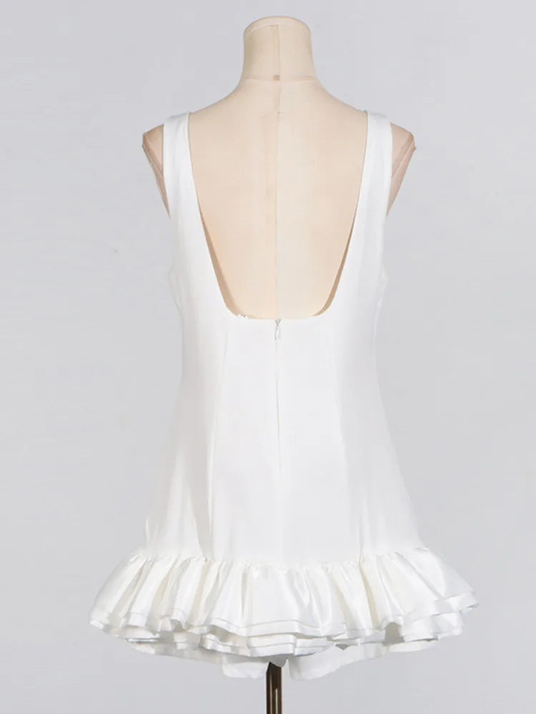 Elegant Sleeveless  Summer Ruffle Tight Short Women’s Fashion Sweet Splicing Sexy Backless Party Evening Dress