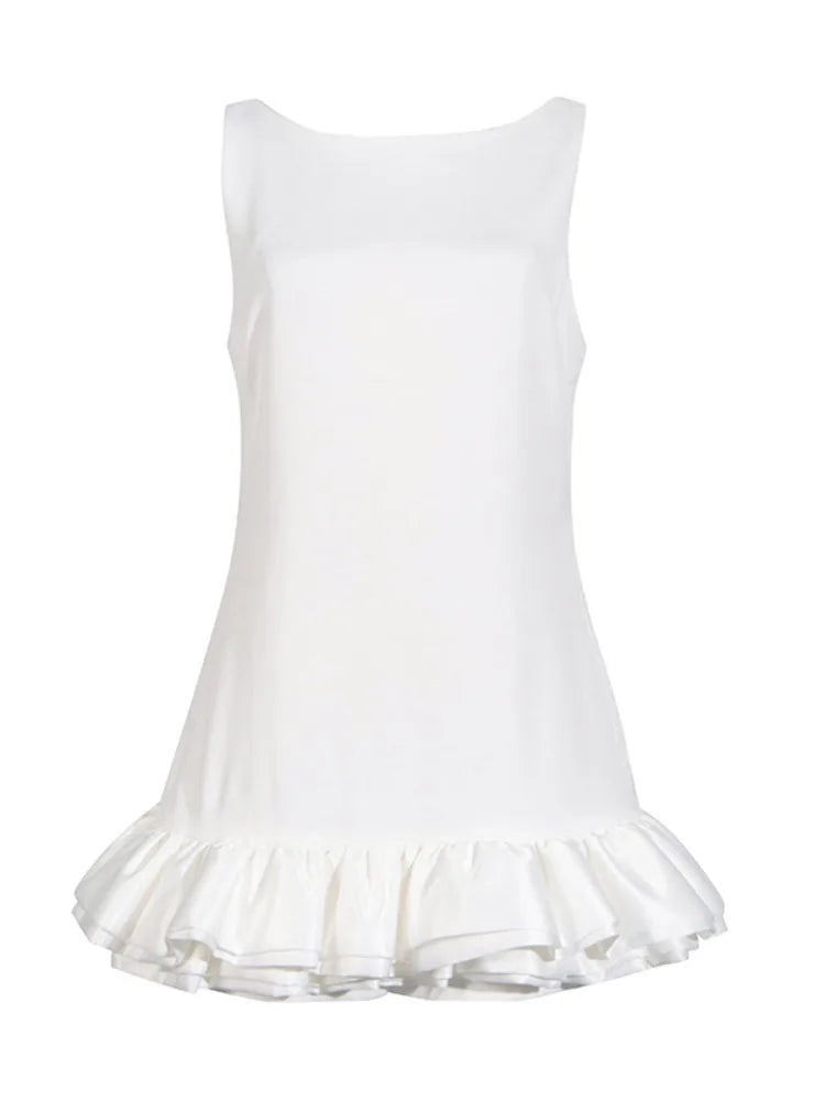 Elegant Sleeveless  Summer Ruffle Tight Short Women’s Fashion Sweet Splicing Sexy Backless Party Evening Dress