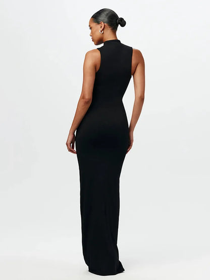 Elegant Sleeveless Bodycon Lace Up Party Evening Dress Women Autumn/Winter New2025 Slim Vestido Elastic Tight Clothing
