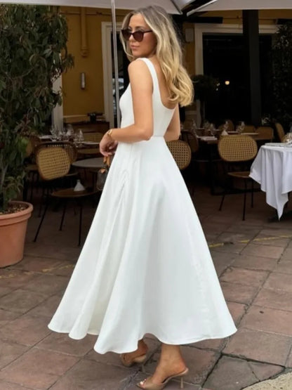 Elegant Sleeveless Bodycon Women Long Dress  Fall Solid Color Square Neck Sexy Party Club Evening Dress Slim Vestido