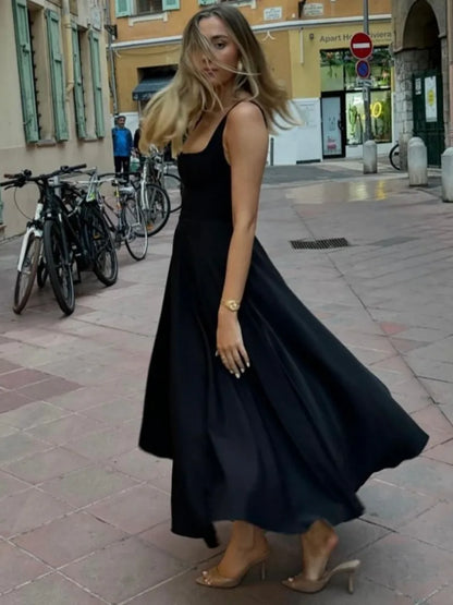 Elegant Sleeveless Bodycon Women Long Dress  Fall Solid Color Square Neck Sexy Party Club Evening Dress Slim Vestido